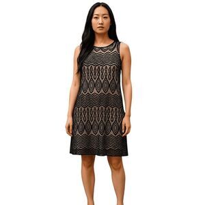Sharagano Womens Dress Sz 16 Black‎ Lace Nude Sleeveless Sheath
